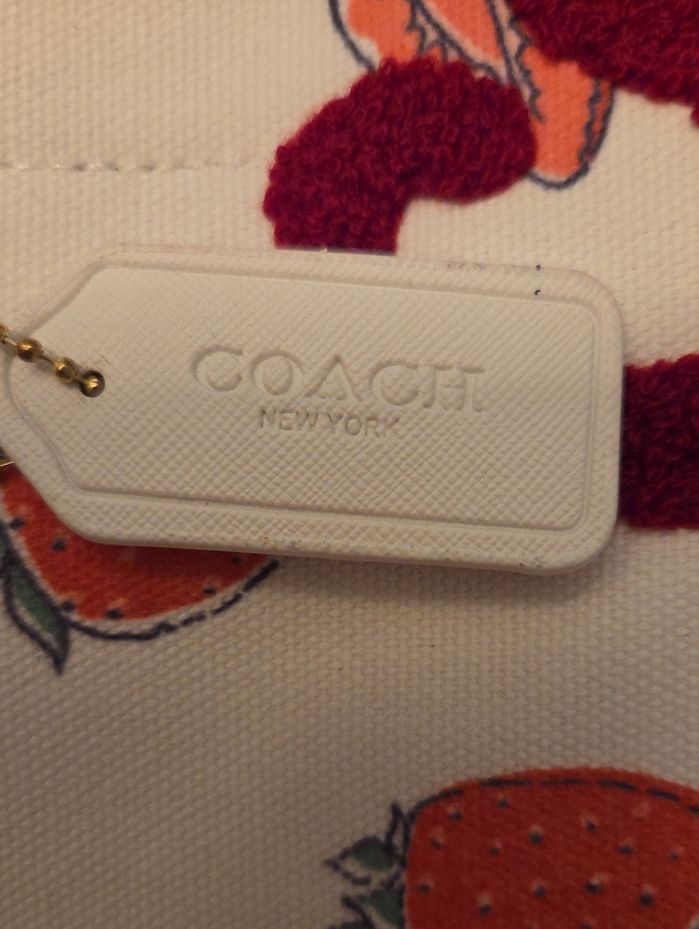 Coach White Canvas Tote with Red Strawberry Motif - Picture 5 of 8